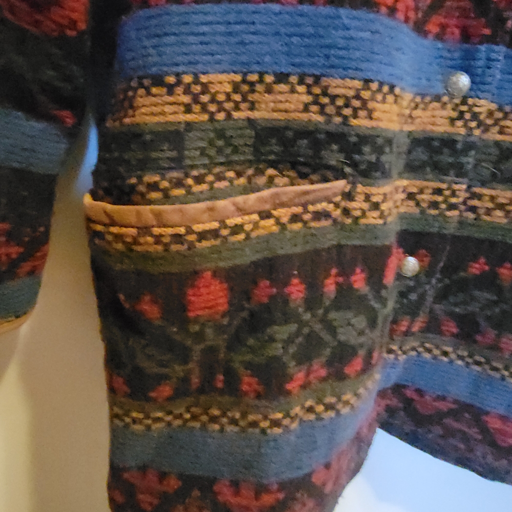 Vintage Woolrich Floral Print Coat Large Leather Trim Pockets - Picture 4 of 14